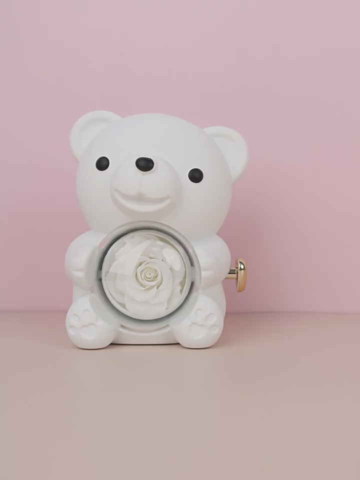 Rotating Bear Gift Box Eternal Rose Teddy Bear Jewelry Box With Necklace Valentine Wedding Special Present For Girlfriend Anniversary Gift Jewelry Box